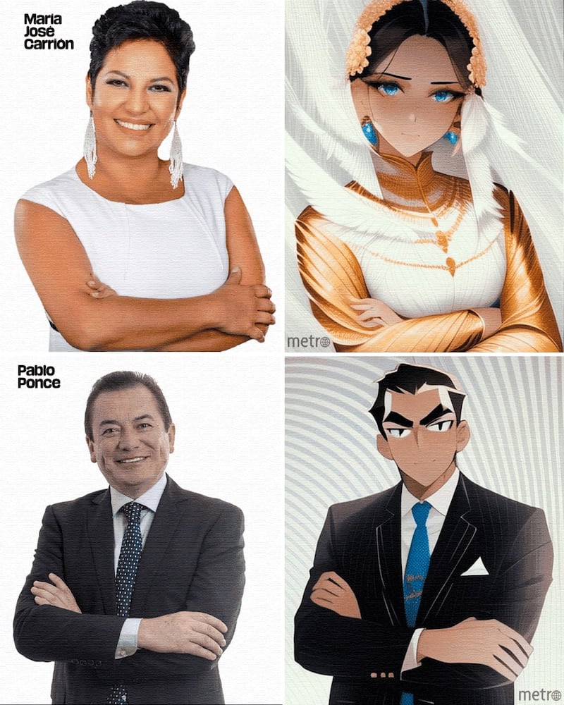 Así se ven los candidatos a la alcaldía de Quito al estilo anime, según la Inteligencia Artificial