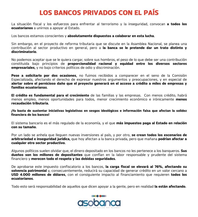 Bancos privados con el país