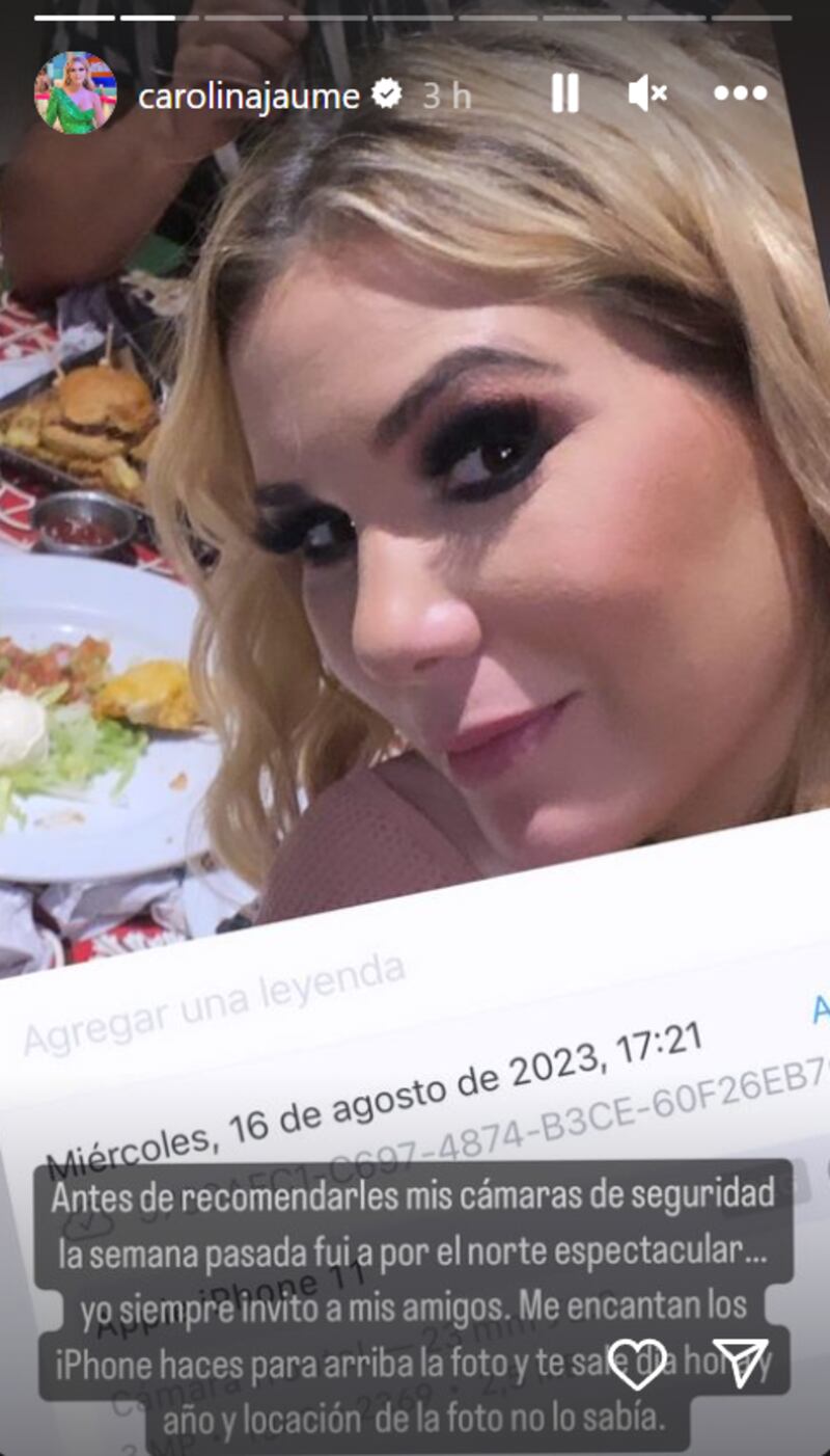 Captura de historias de Instagram de Carolina Jaume