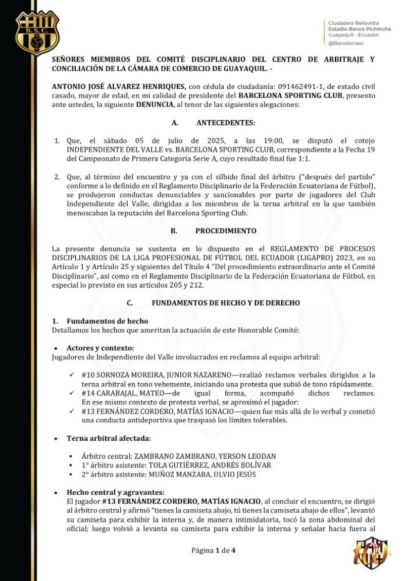 Demanda Barcelona SC contra IDV