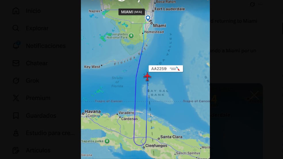 Vuelo de American Airlines de Miami a Quito retornó a EE. UU. por pasajero disruptivo