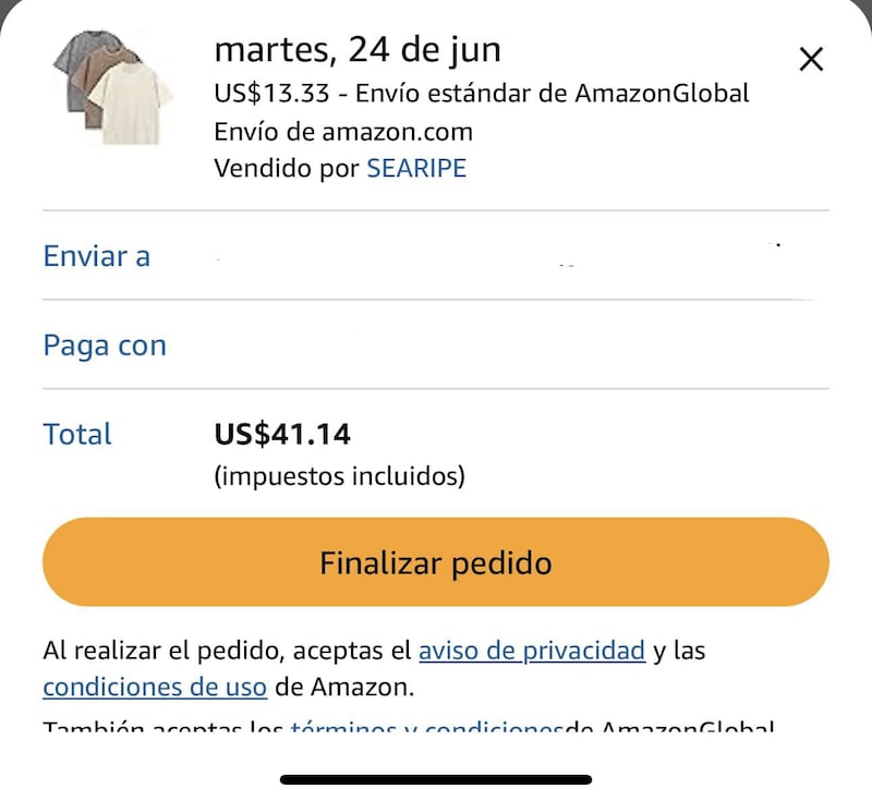 Captura de una compra en Amazon