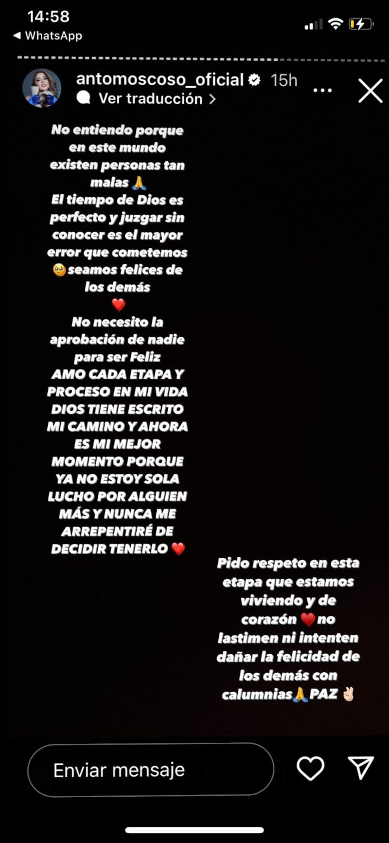 Historia de Antonella Moscoso en Instagram (Captura de pantalla)