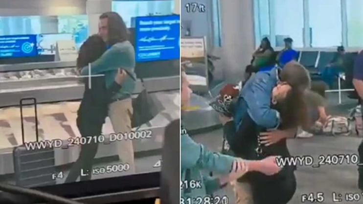 Mujer se despedía de su novio en el aeropuerto y fue sorprendida por la llegada de su esposo