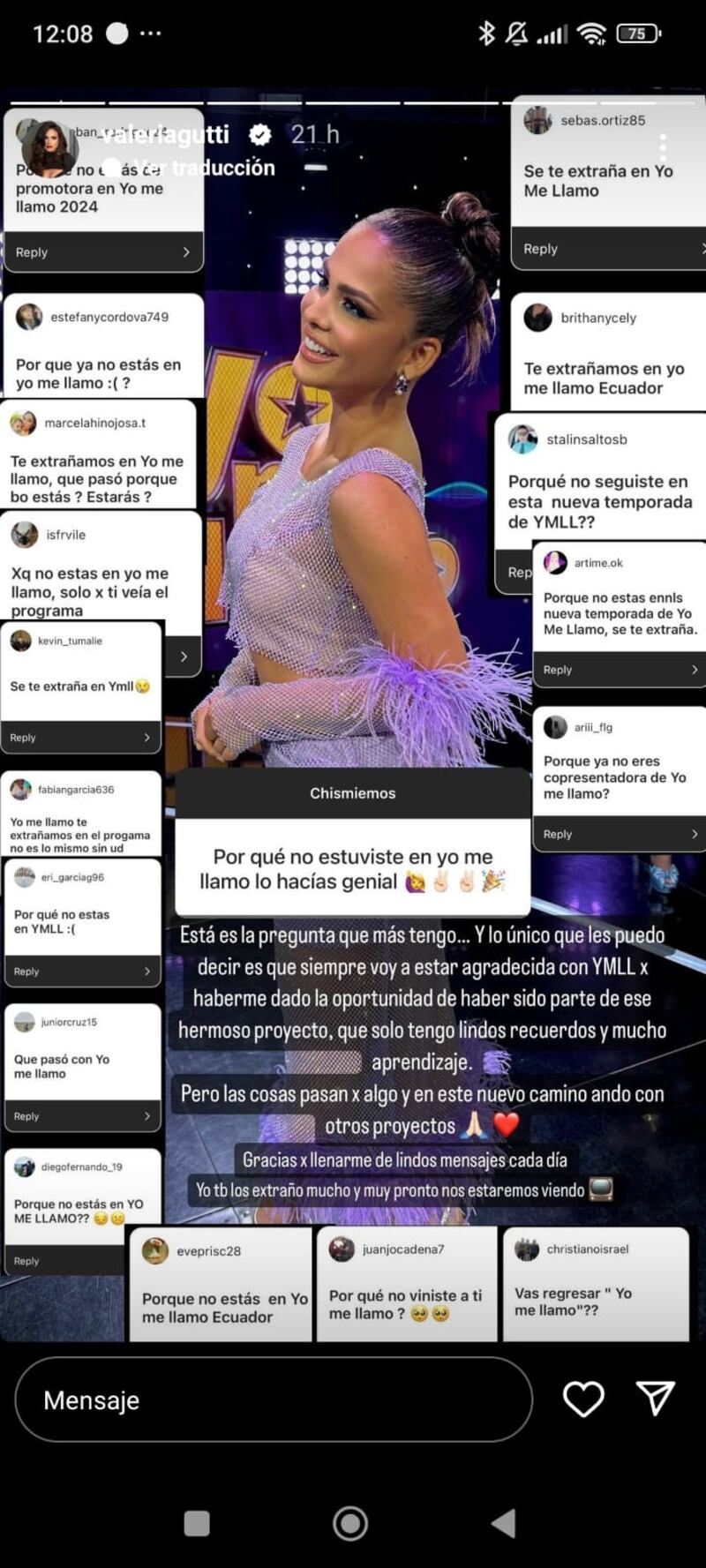Captura de historia de Instagram de Valeria Gutiérrez
