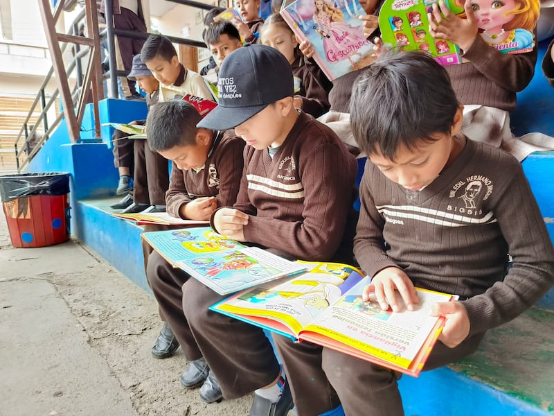 Niños descubren la lectura en la biblioteca itinerante que recorre parroquias alejadas del Azuay.