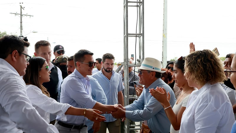 El presidente de la República, Daniel Noboa Azin, participó en el anuncio de la construcción del Quinto Puente de Guayaquil.