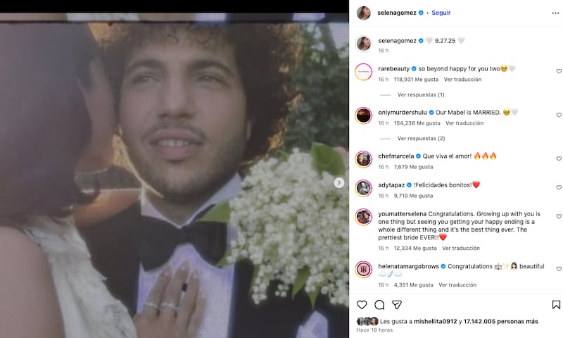 Selena Gómez y Benny Blanco en su boda en Montecito
