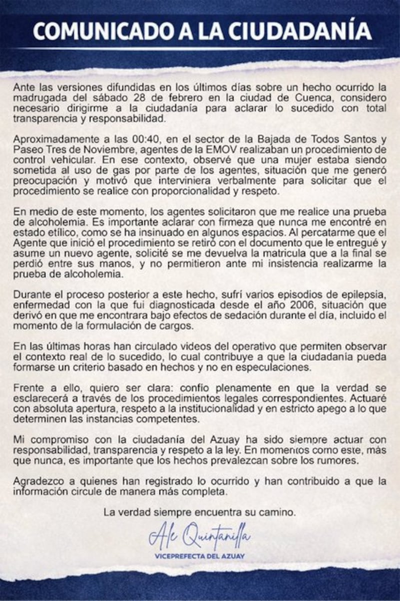 Viceprefecta de Azuay, Alexandra Quintanilla