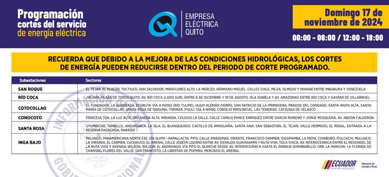 CORTE DE LUZ DOMINGO 17 DE NOVIEMBRE
