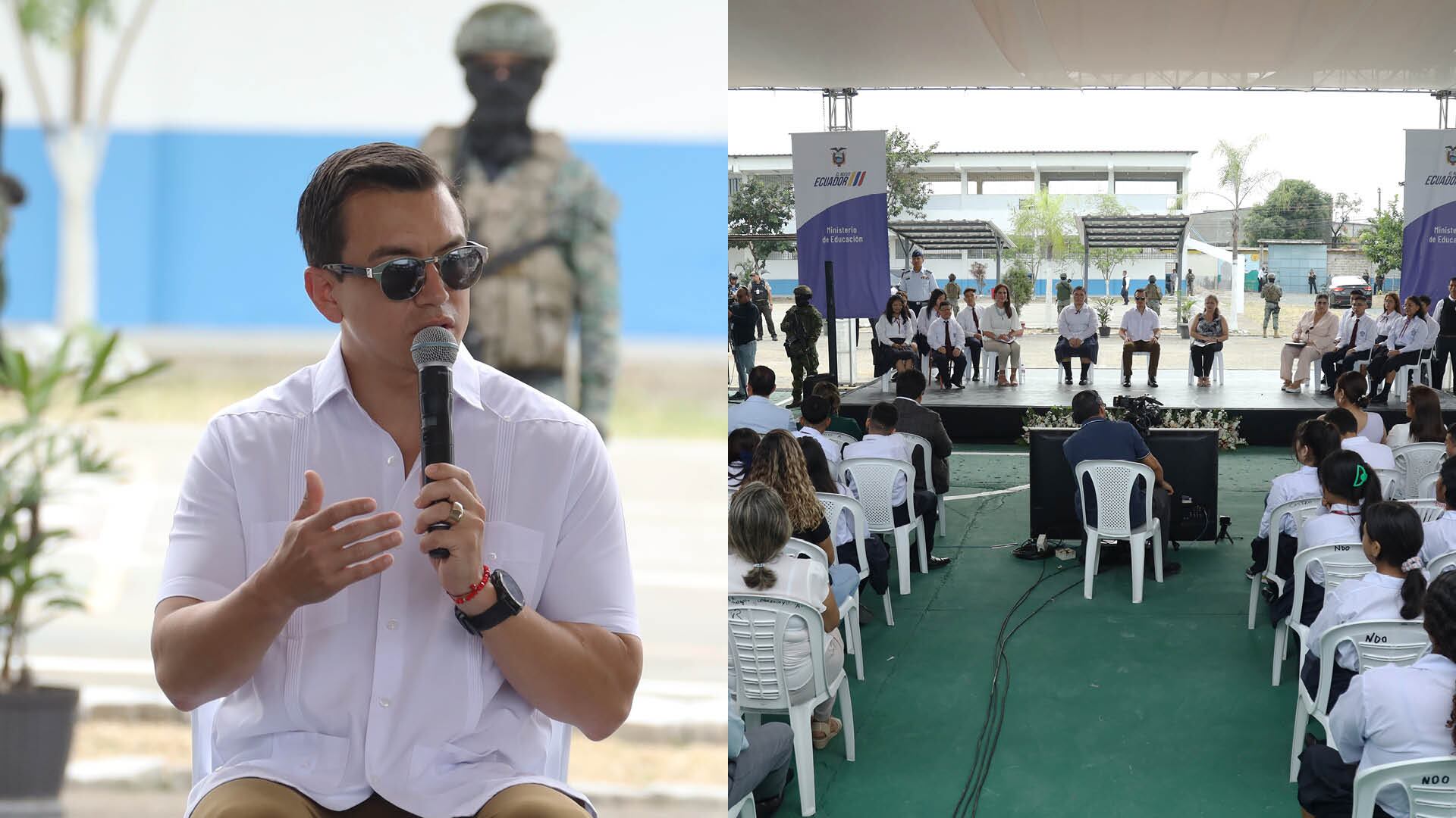 Presidente Daniel Noboa en la Unidad Educativa Vergeles al norte de Guayaquil