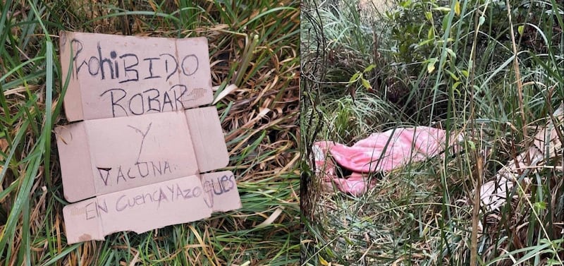 Segundo cadáver hallado en Cañar con cartel que prohíbe robar en Cuenca y Azogues.