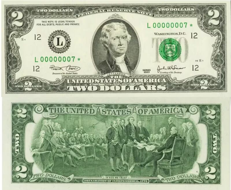 ¿Lo tienes? Los billetes de 2 dólares por el que pagan hasta $6.000 en casas de subastas