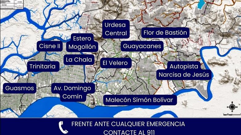 Sectores anegados por el aguaje en Guayaquil.
