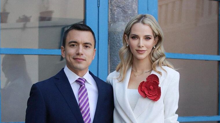 Candidato a la presidencia Daniel Noboa y Lavinia Valbonesi