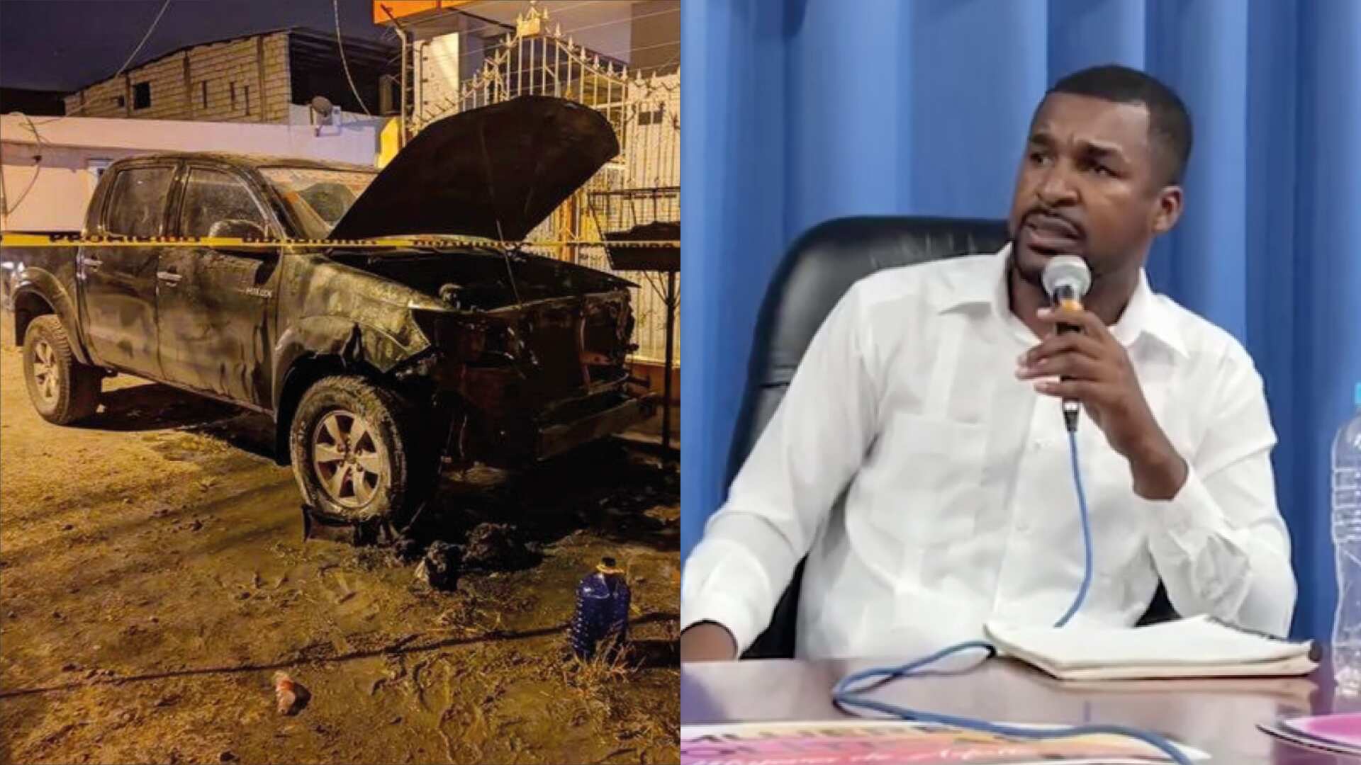 Quemaron la camioneta de Frickson Erazo