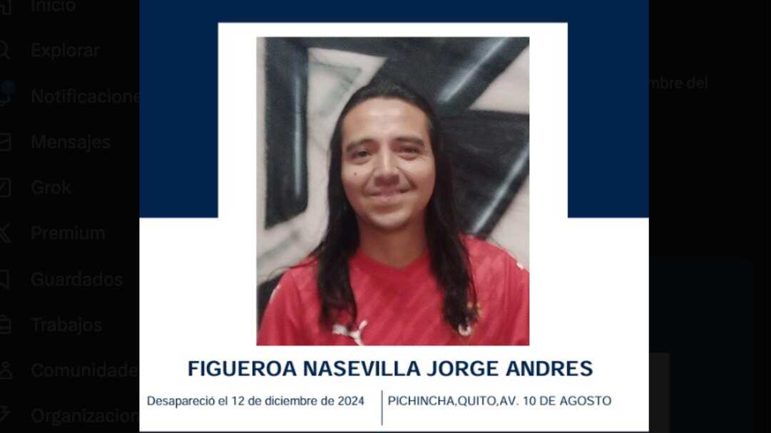 Familiares buscan a Jorge Andrés Figueroa Nasevilla quien desapareció en el norte de Quito