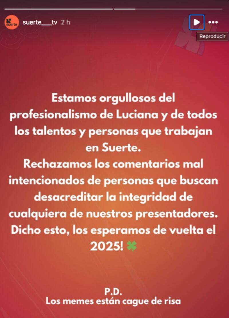 HIstoria de Instagram de Suerte TV