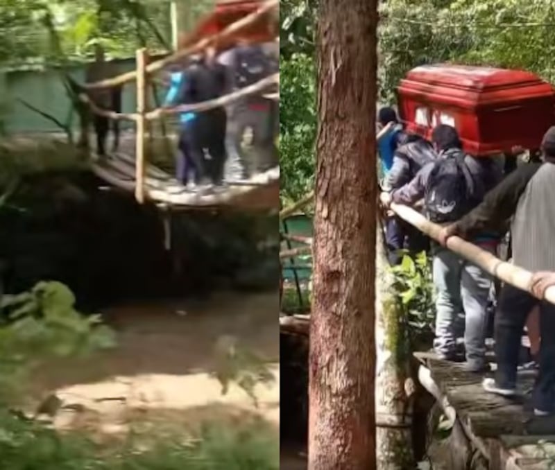 puente se parte y personas caen al río mientras trasladaban un ataúd en Perú.