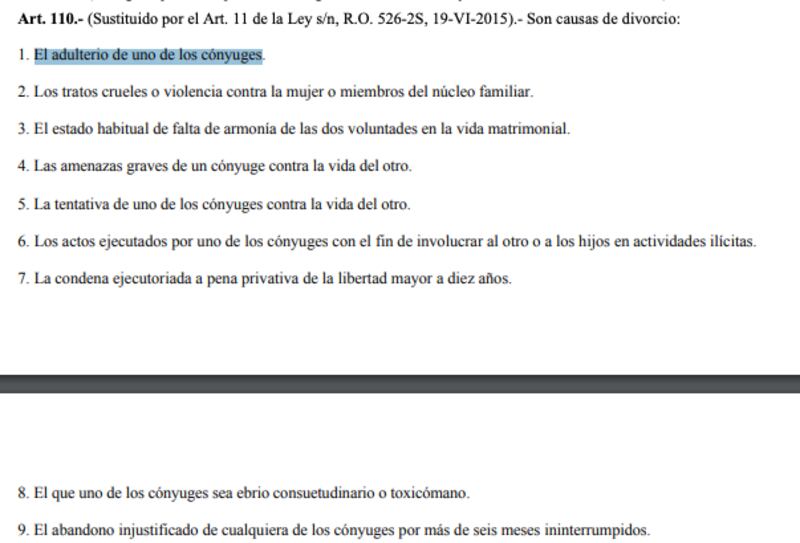 Causales de divorcio.