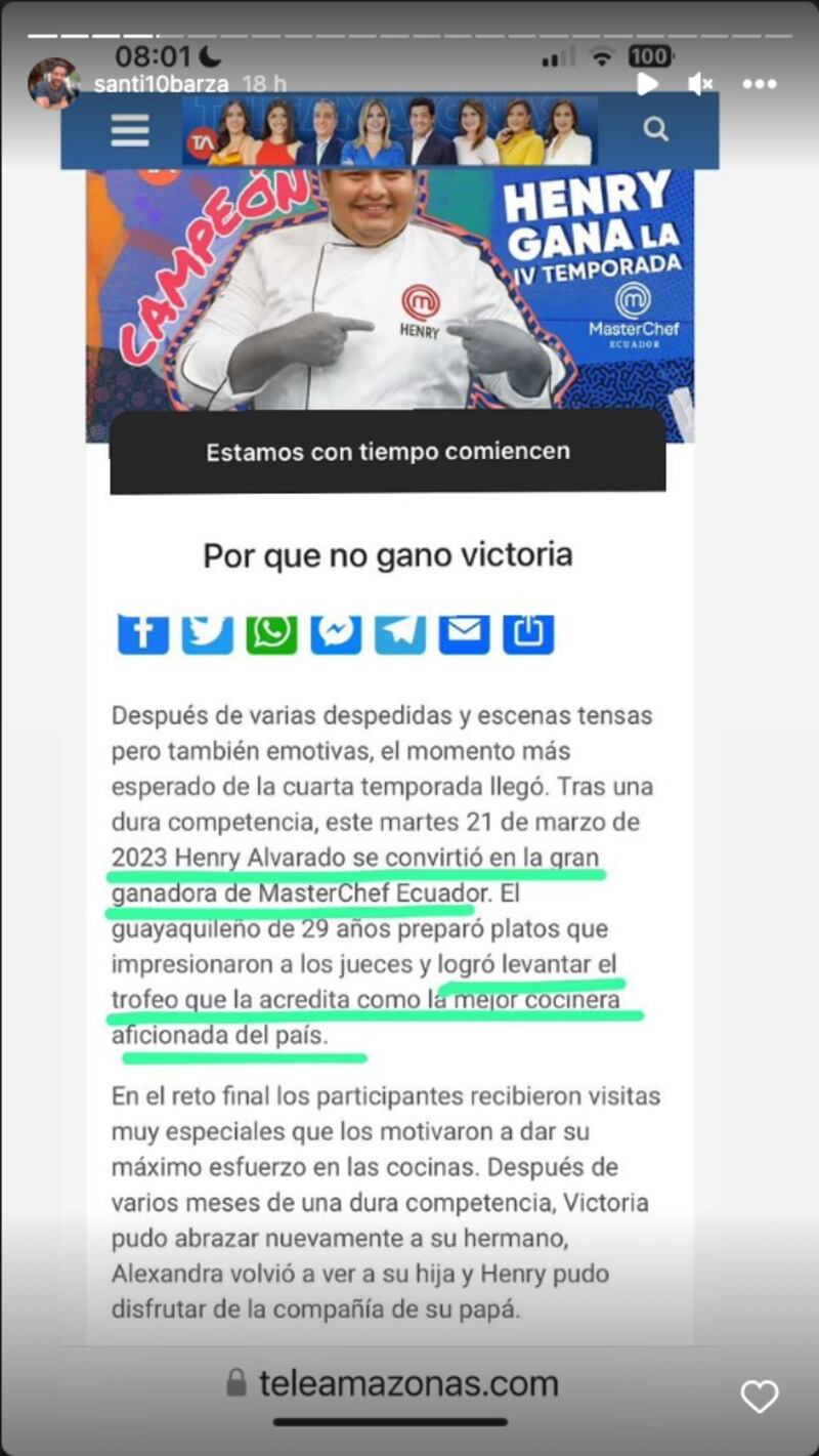 ¿Tenía que ganar una mujer en MasterChef Ecuador? Santiago mostró el error sobre el ganador de la cuarta temporada