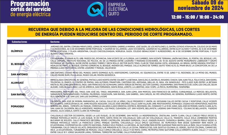 CORTES DE LUZ QUITO 9 DE NOVIEMBRE