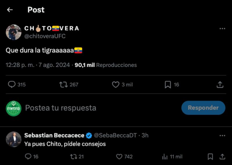 Publicación de Chito Vera sobre Lucía Yépez