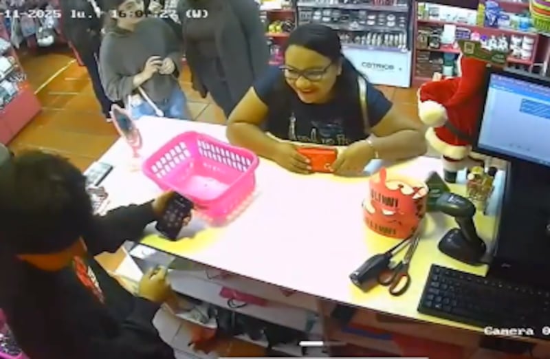 Cámara de seguridad registra el momento en que la mujer guarda productos en su bolso.