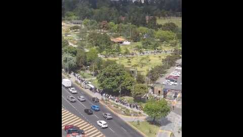 Largas filas en feria de empleo.