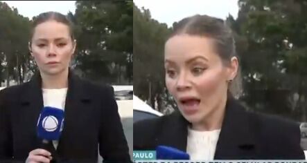 Beatriz Casadei se sorprende tras el robo de su celular en plena calle frente al CDP de São Paulo.