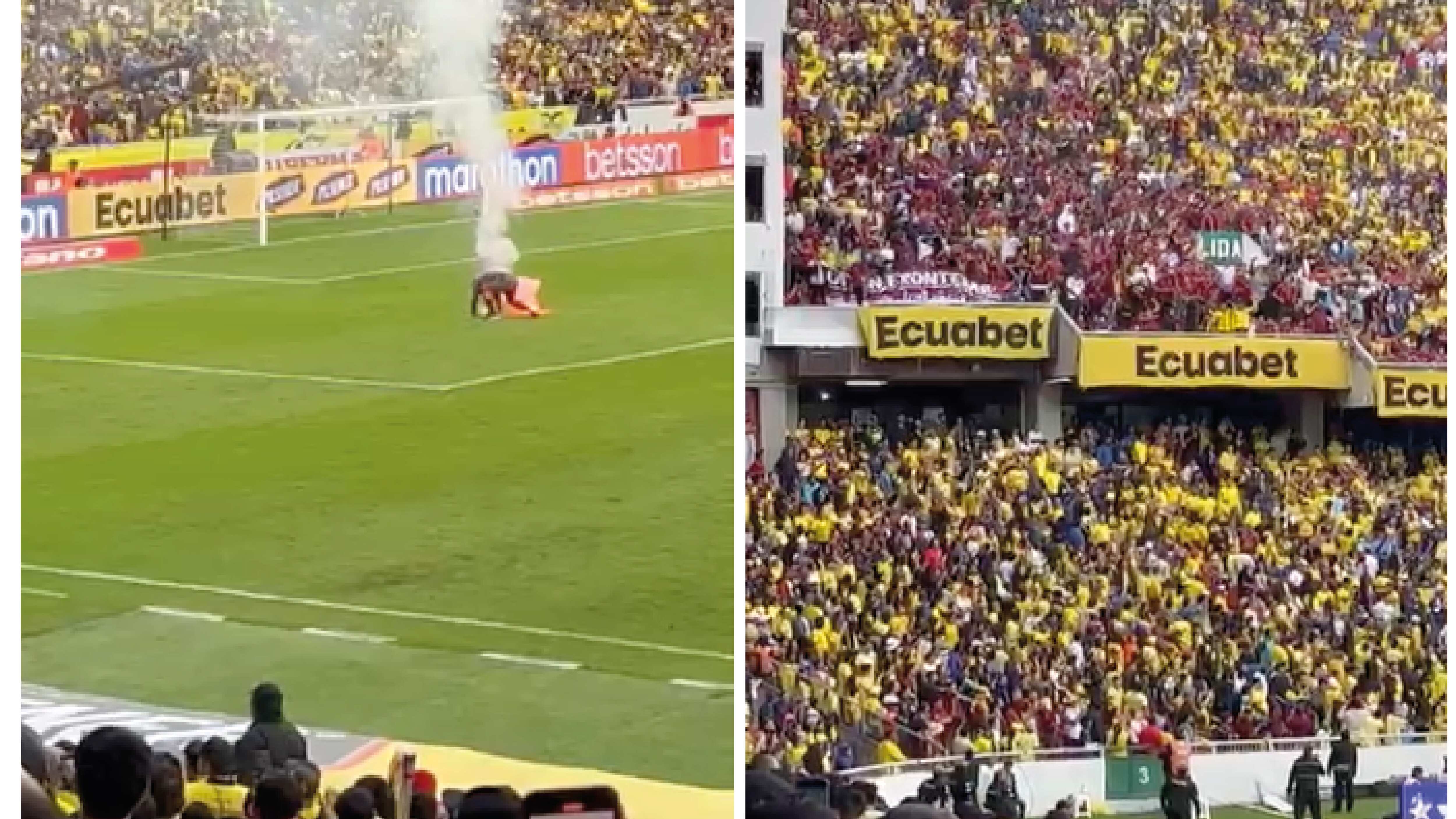 Lanzaron bengalas a la cancha durante el segundo tiempo de Ecuador vs. Venezuela