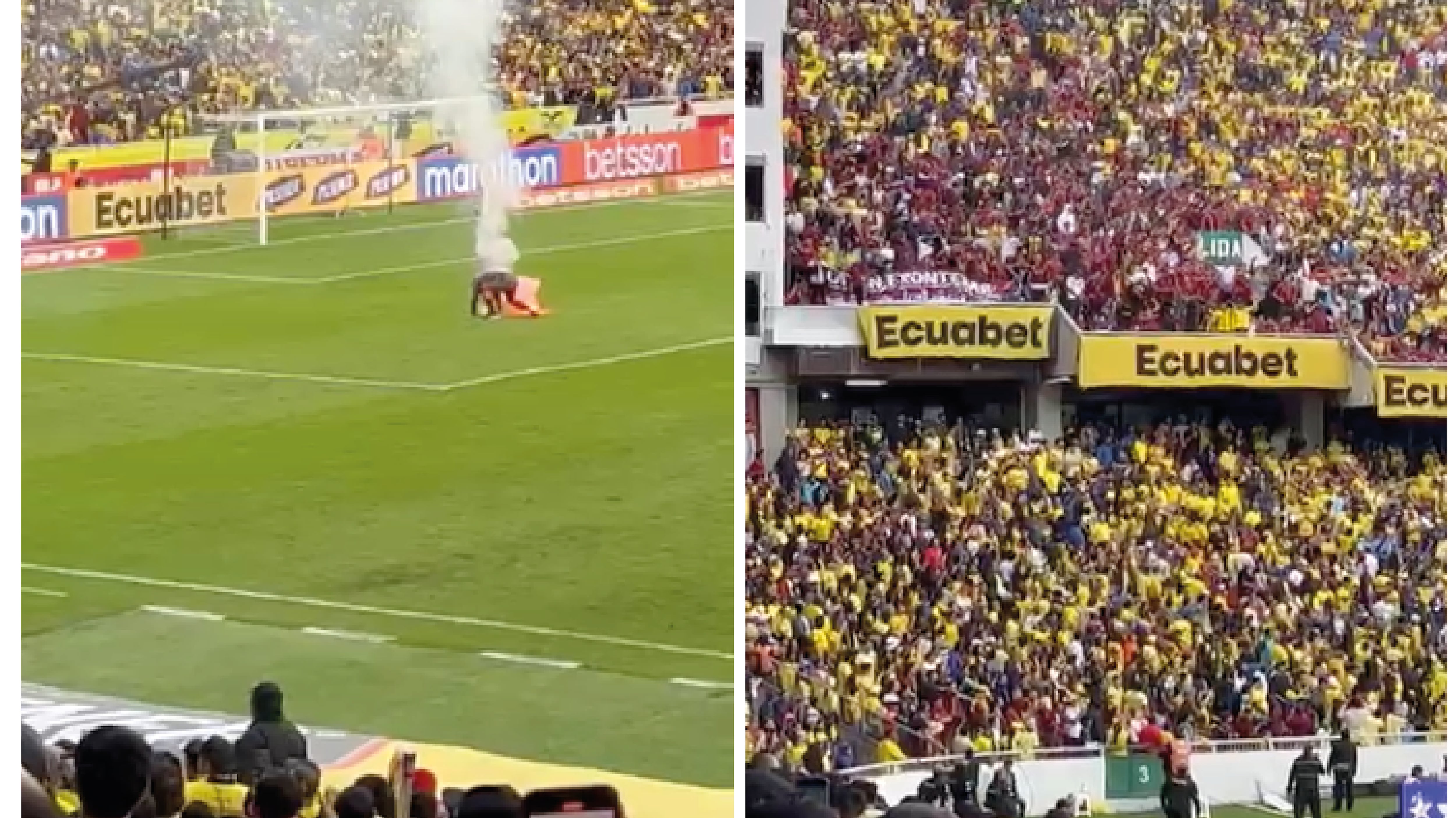 Lanzaron bengalas a la cancha durante el segundo tiempo de Ecuador vs. Venezuela