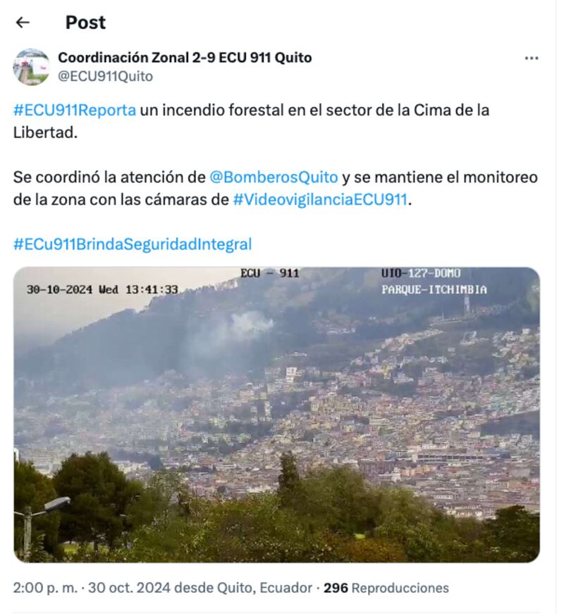 Quito: Incendio forestal en el sector de la Cima de la Libertad