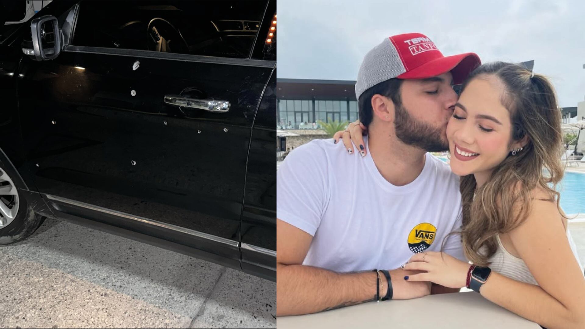 Auto tras el atentado que sufrió y en el que viajaban Diego Jairala y su novia