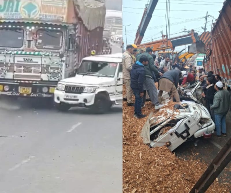 Camión cae sobre una camioneta y deja un muerto en India.