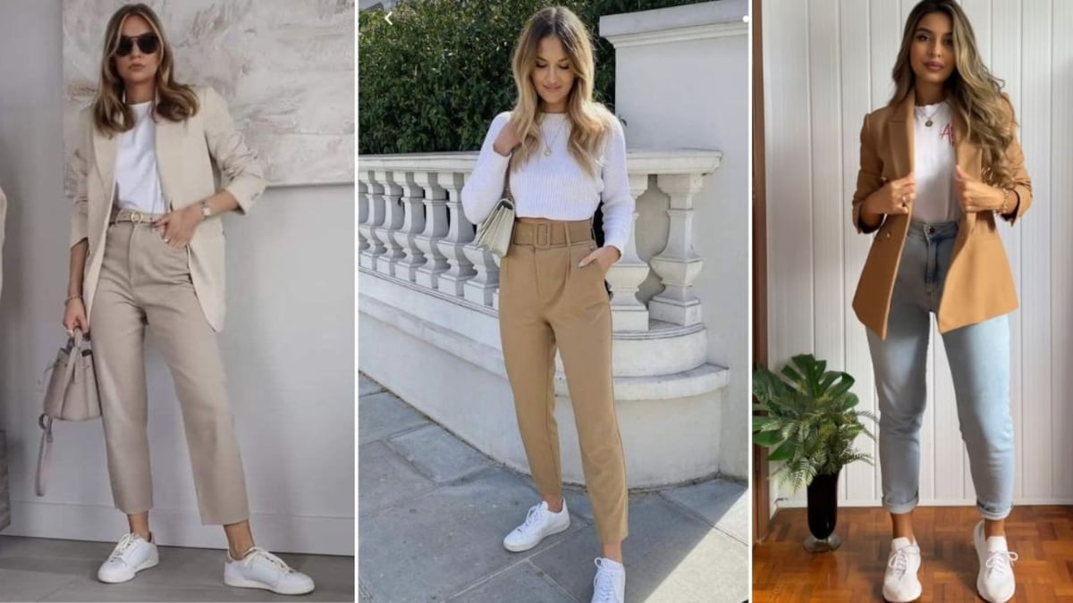 Looks elegantes para ir cómoda a la oficina con tenis este 2023