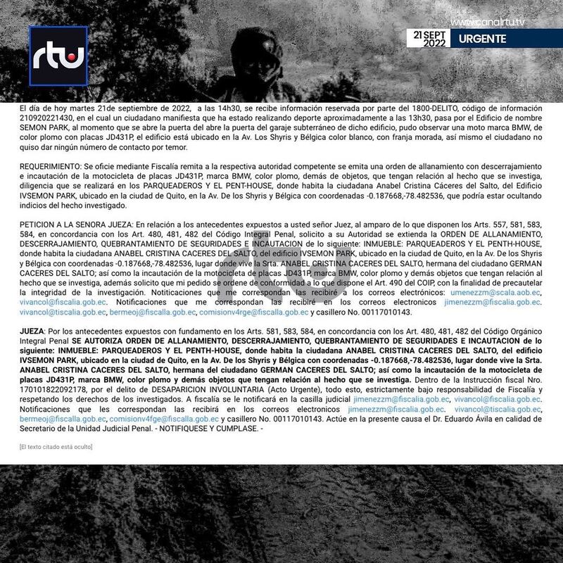 Información del paradero de la moto de Germán Cáceres