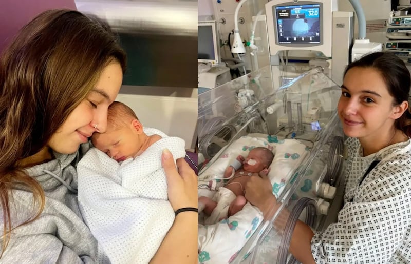 Megan Isherwood dio a luz a su hijo Jaxson durante el traslado al hospital en Blackburn, Inglaterra.