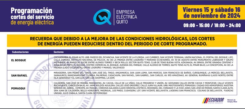 CORTES DE LUZ VIERNES 15 Y SÁBADO 16 DE NOVIEMBRE