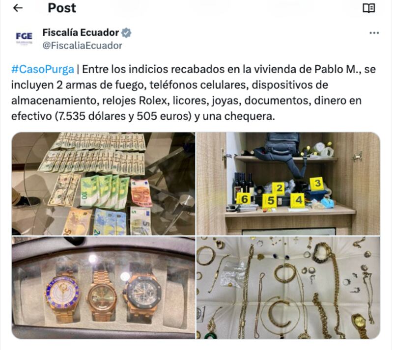 Armas de fuego, Rolex y hasta miles de dólares: lo que encontraron en la casa del exasambleísta Pablo Muentes.