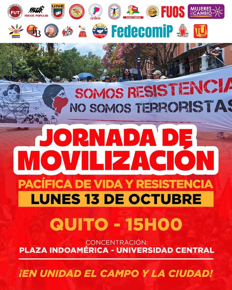 Estudiantes y organizaciones sociales convocan a plantones y movilizaciones en Quito este lunes