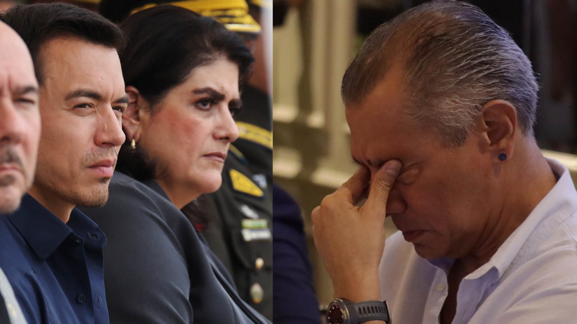 Presidente Daniel Noboa, Ministra del Interior, Mónica Palencia y Jorge Glas