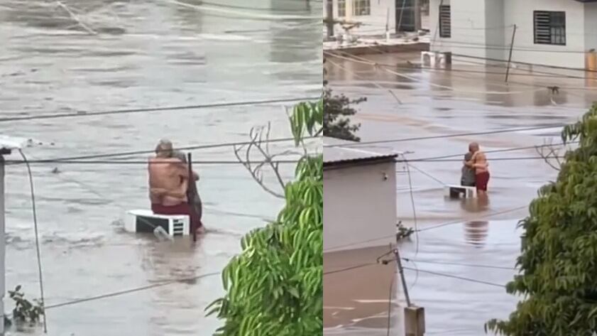 Abuelitos abrazados en Poza Rica conmueven por inundaciones