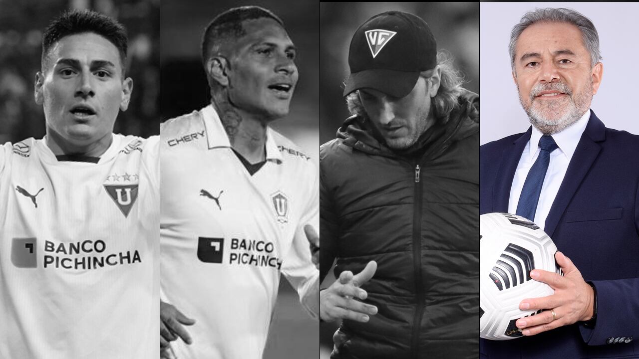 Mauricio Martínez, Paolo Guerrero, Luis Zubeldía e Isaac Álvarez en Liga de Quito