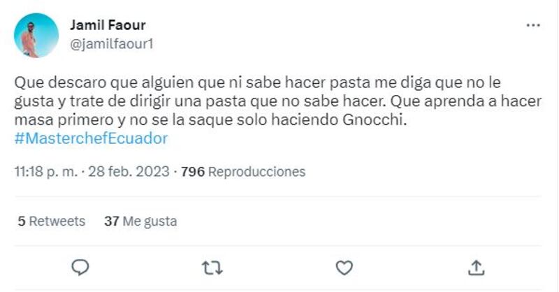 Tuit de Jamil ante Críticas de Alexandra (Foto: Captura de Twitter)