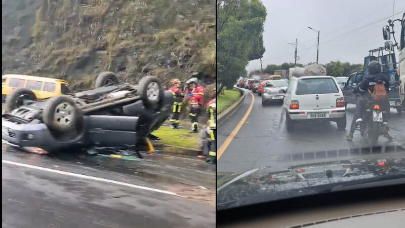 Un vehículo se volcó en la Simón Bolívar: caos vehicular por siniestros