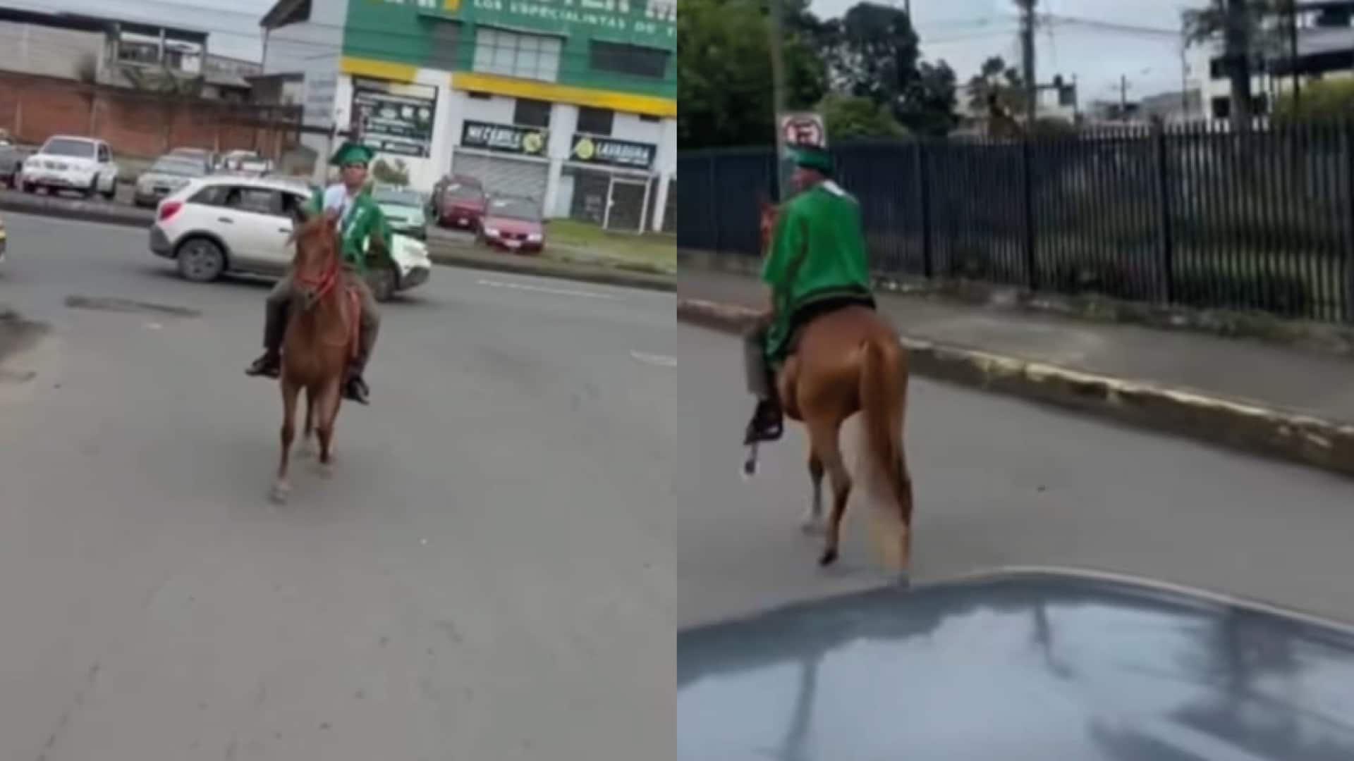 Estudiante llegó a su graduación montado a caballo