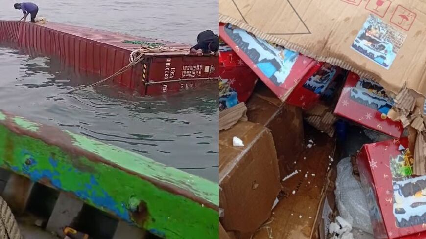 Contenedores caen al mar en Ancón y vecinos venden productos rescatados con oferta: