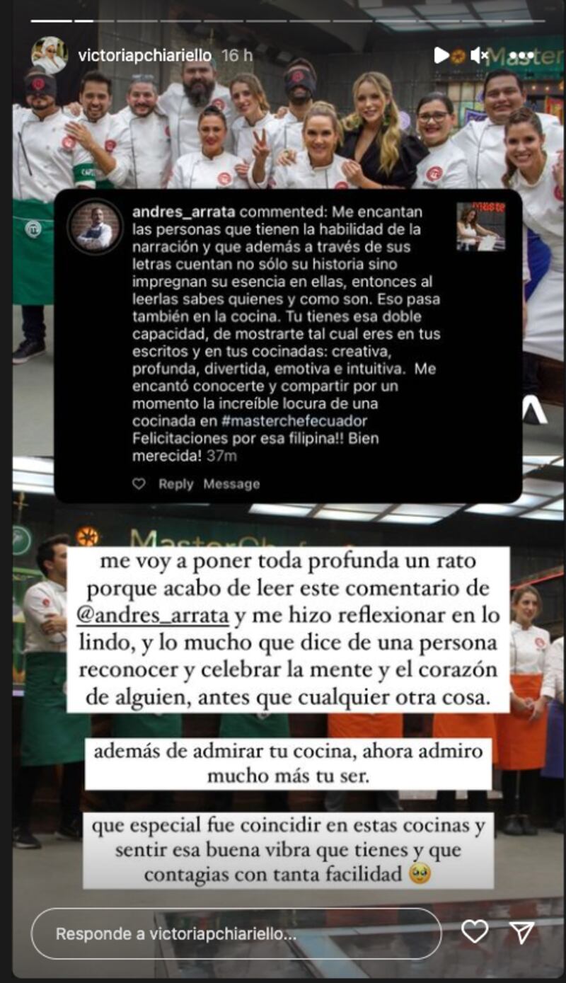 Ganador de MasterChef Ecuador le dedico una larga y linda carta a Victoria ¿Otro spoiler?