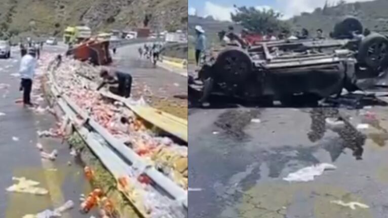 Camión se volcó en la carretera